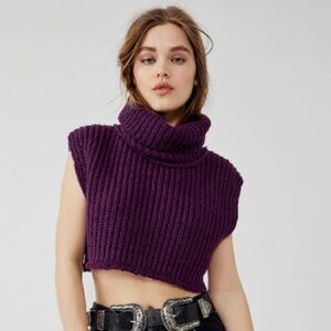 Free People Honey Bunny Crop Turtleneck Sweater Black Cherry NWT M
